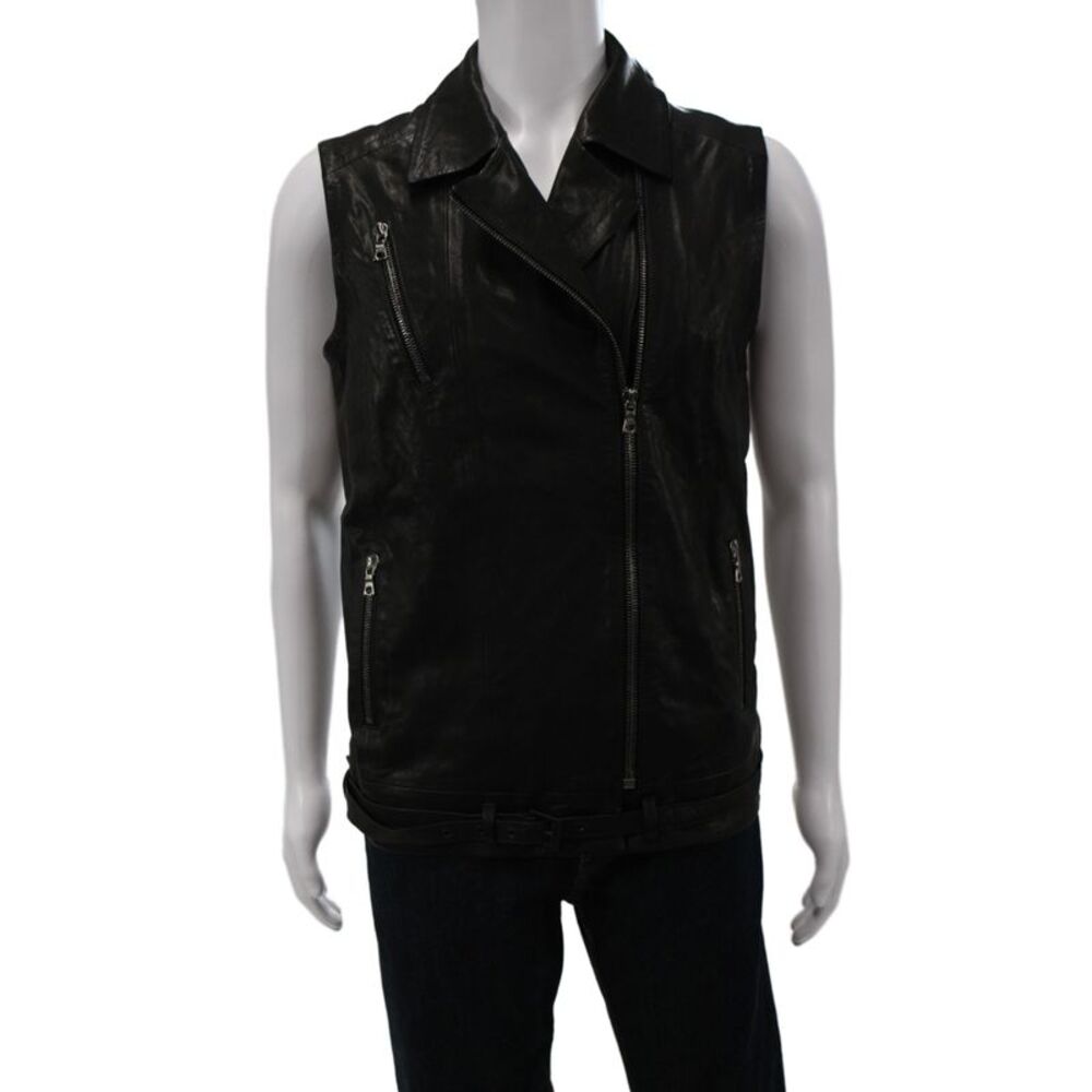 J Brand Womens Biker Lamb Leather Sleeveless Zip Vest Black Size M